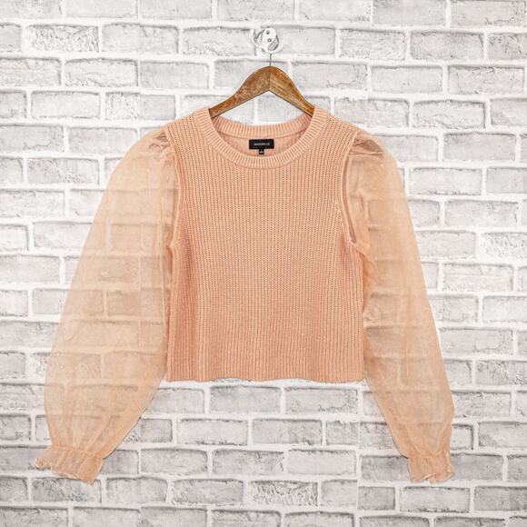MAJORELLE Kinship Sweater Sheer Sleeves in Peach Knit Women's size Small - Picture 9 of 10